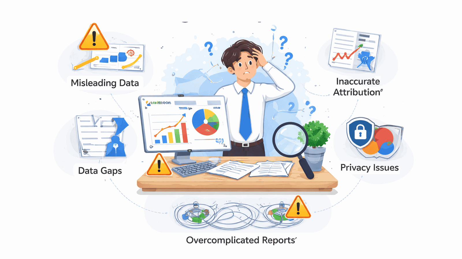 Illustration about Google Analytics 4, GA4 conversion tracking and Google Analytics 4 reports.